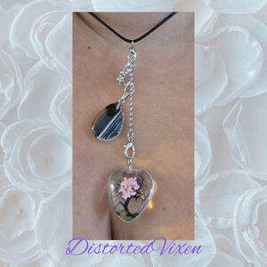 Tree of Life Dragon Necklace Resin Heart and Black Glass Teardrop Pendant